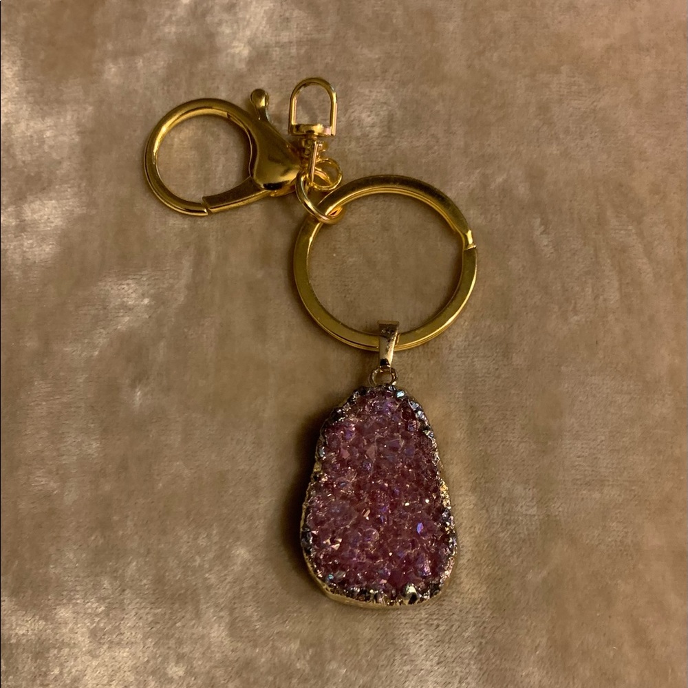 Dark Burgundy Druzy Pendant Hand Crafted Keychain